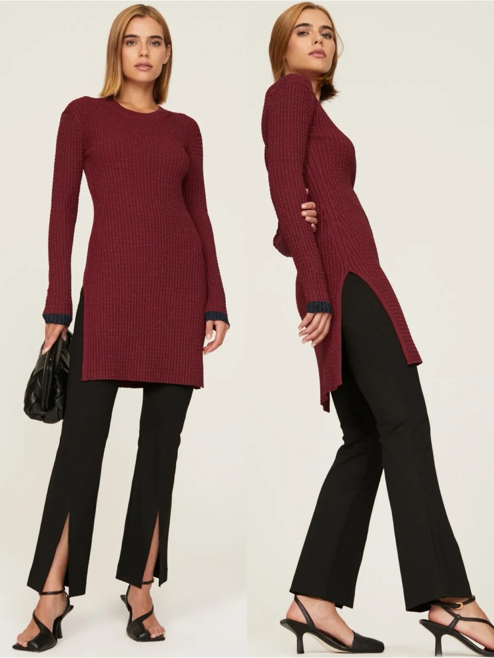 Marina Moscone x RTR Design Collective red sparkle ribbed tunic sweater medium